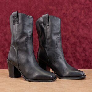 Franco Sarto Women Valor Black Leather Western Square Toe Boots sz 8.5